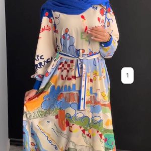 پیراهن بلند طرح دار کد 9876