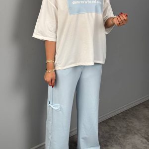 ست تیشرت وشلوار دخترانه ابی پاستیلی