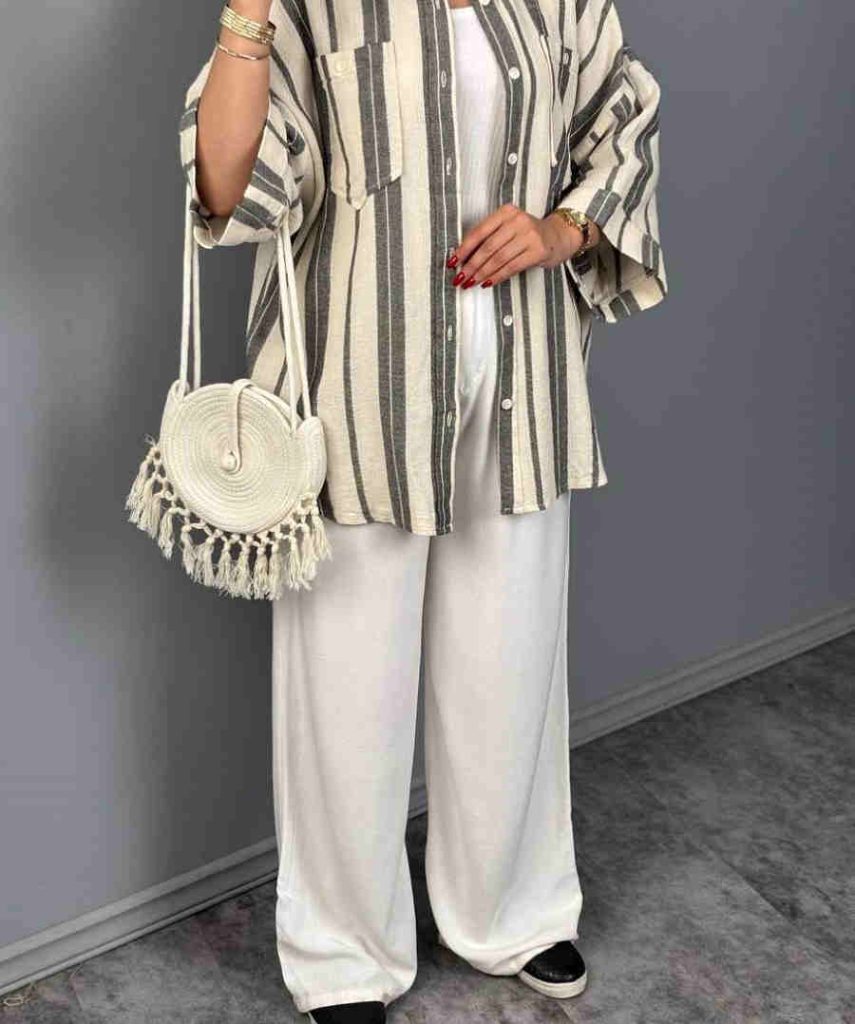 شلوار مام استایل با شومیز مانتویی