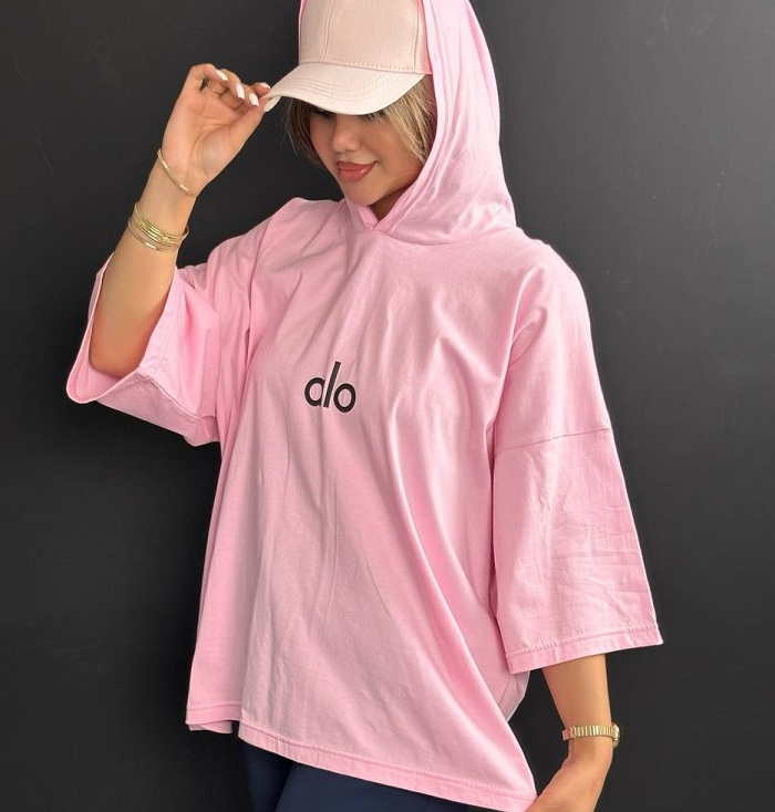 تیشرت های مد امسال دخترانه : تیشرت باکسی کلاه دار