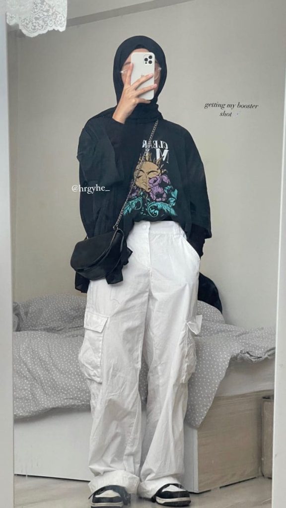 تیشرت لانگ را با چه شلواری بپوشیم : تیشرت لانگ با شلوار کارگو