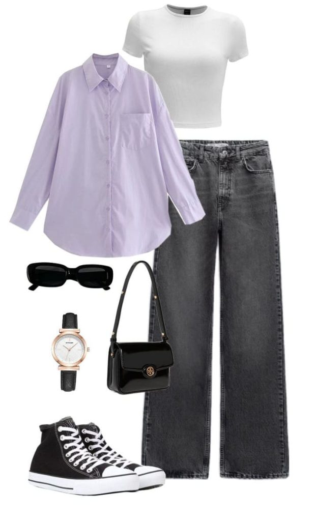 با شلوار واید لگ چی بپوشیم : شلوار واید لگ با شومیز