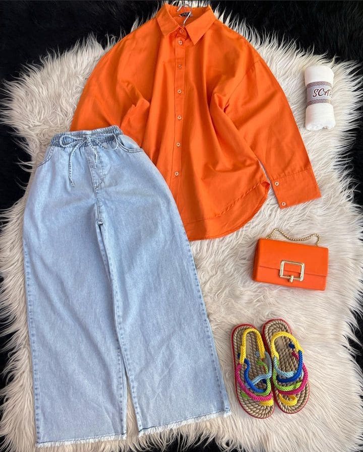 مانتو نارنجی و شلوار جین