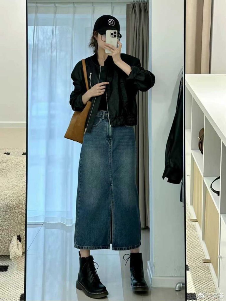 دامن جین و کاپشن کوتاه مشکی