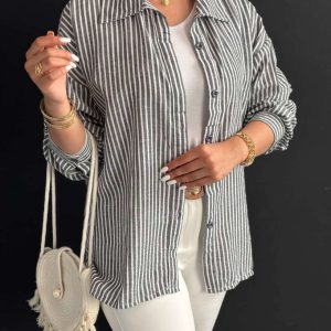 شومیز راه راه پشت بلند کد 60645