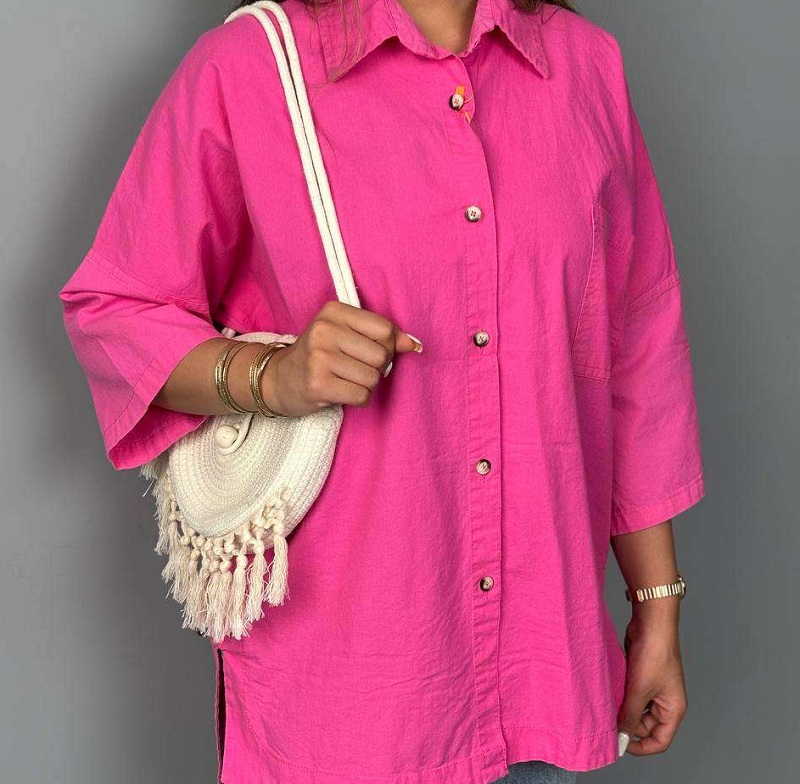 شومیز صورتی آستین سه ربع