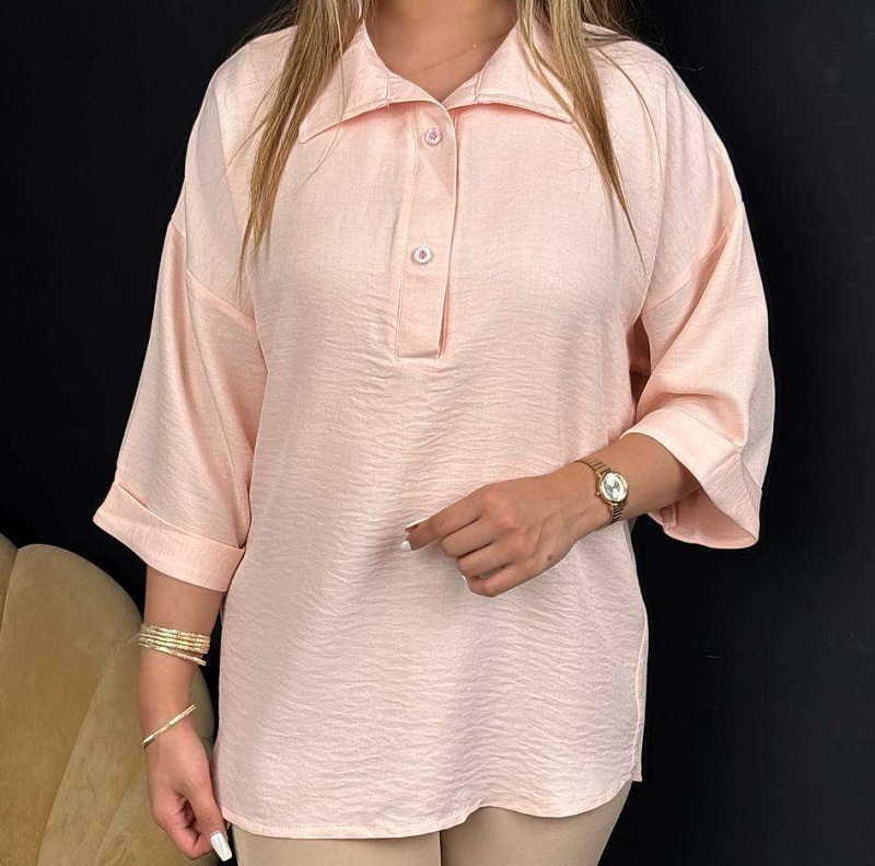 شومیز صورتی پاستلی سه دکمه