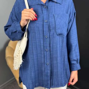 شومیز مانتو دکمه دار ابی