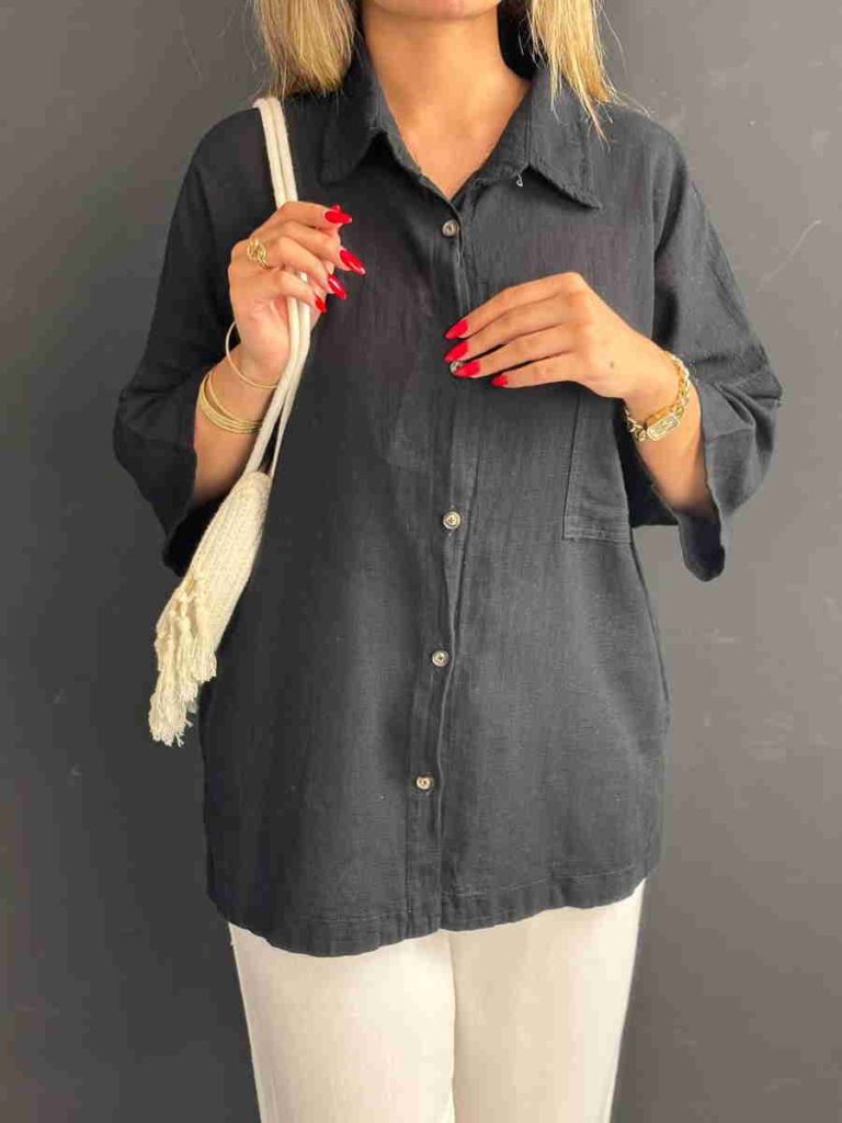 شومیز مانتویی مشکی جلودکمه دار