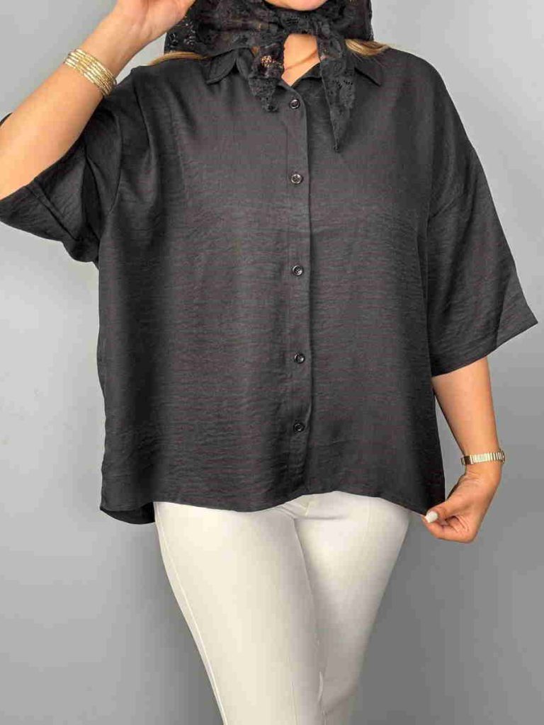 شومیز مشکی باکسی آستین سه ربع