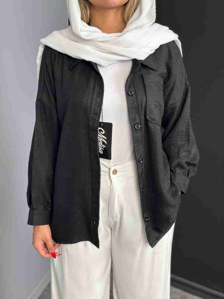 شومیز مشکی دکمه دار تک جیب