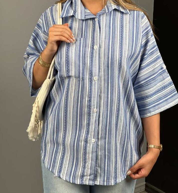 شومیز آبی آستین سه ربع