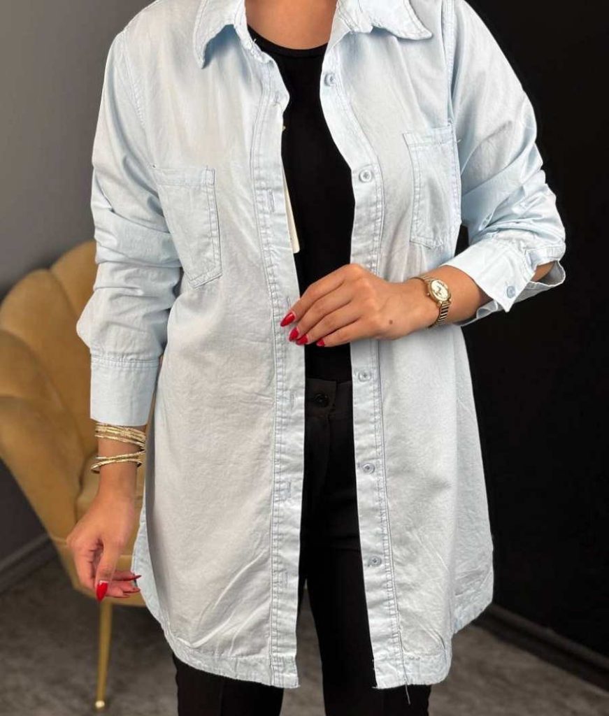 شومیز مانتویی آبی آسمانی