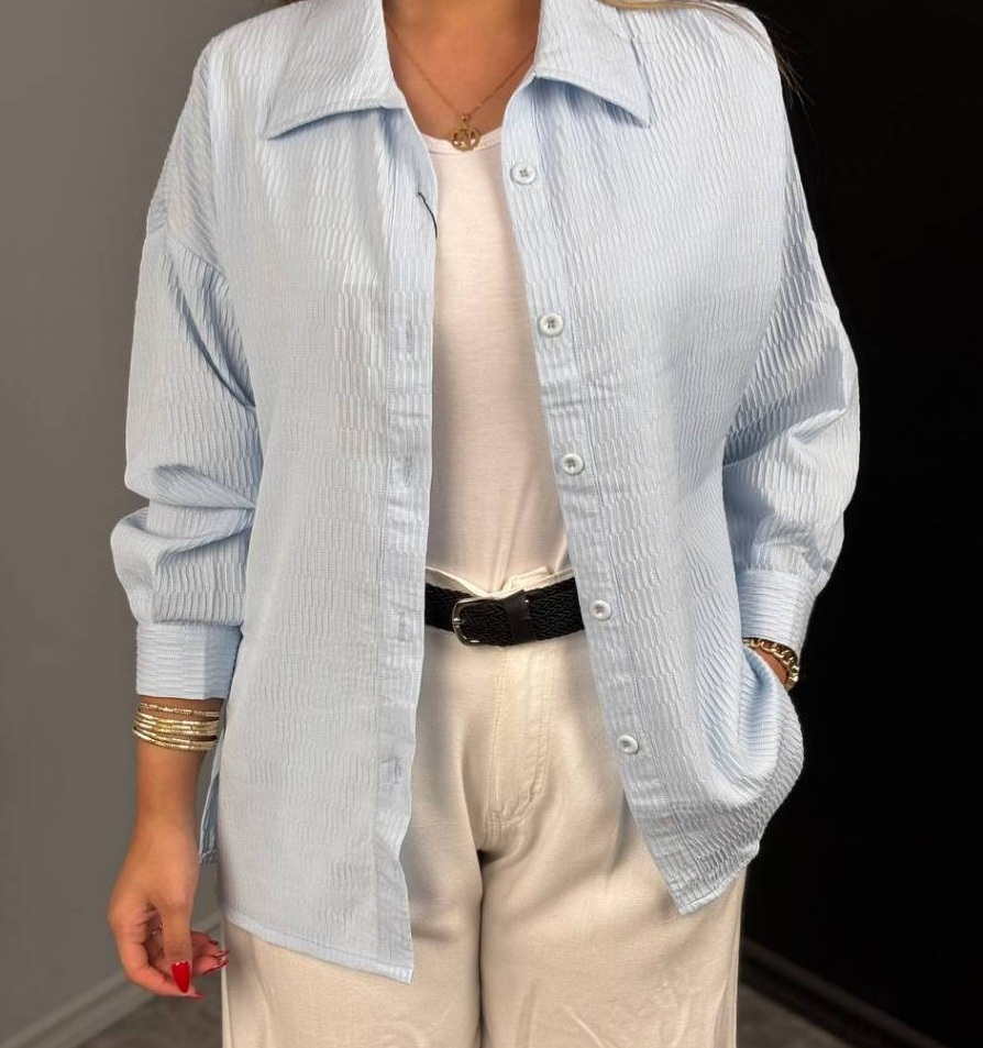 شومیز مانتویی آبی روشن آسمانی