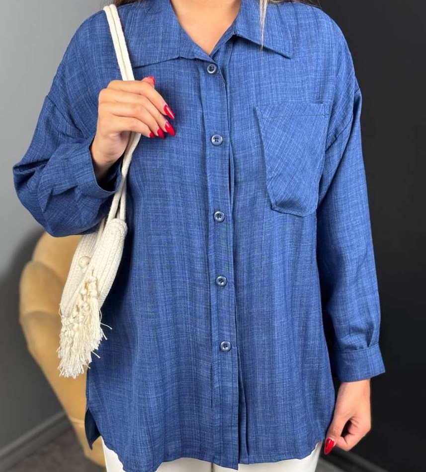 شومیز مانتویی آبی پررنگ