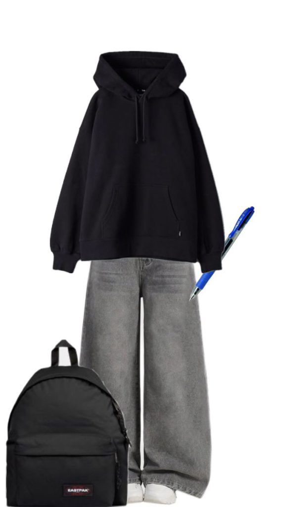 استایل اسپرت و شهری با هودی مشکی و شلوار گشاد