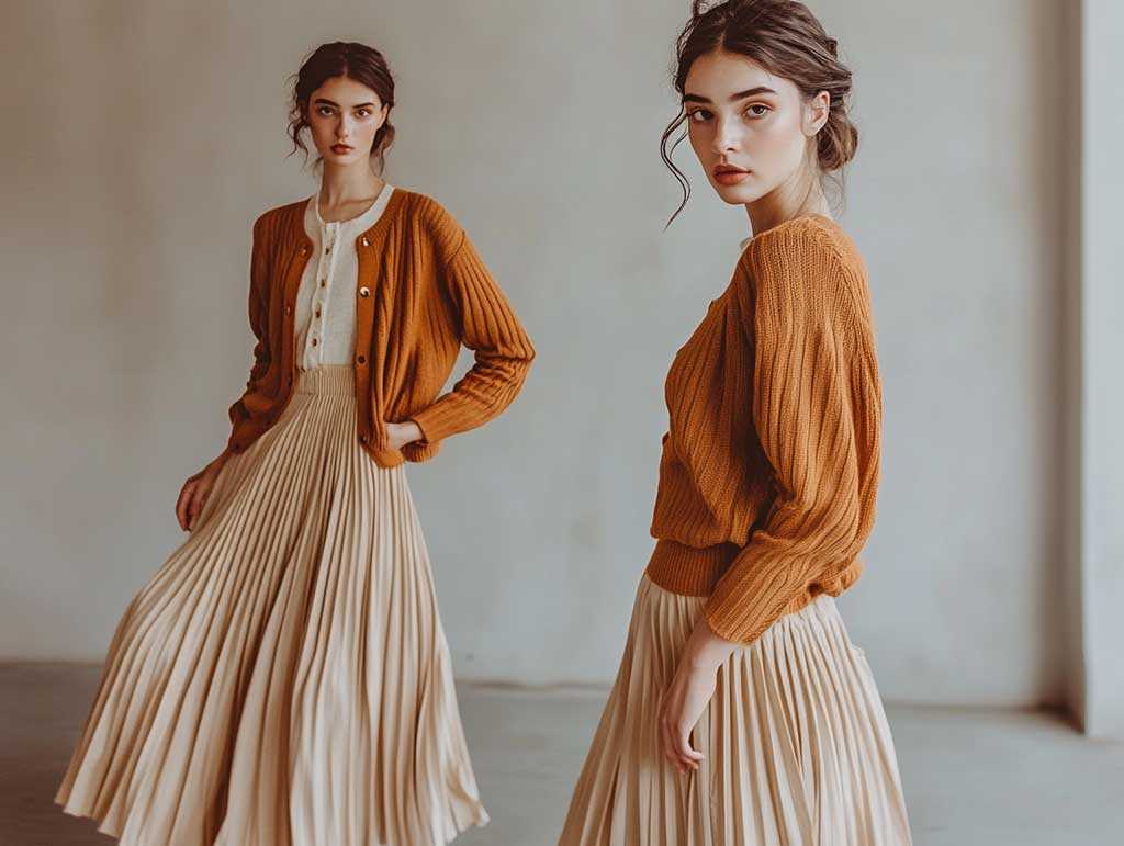 دامن پلیسه رو با چی بپوشیم : دامن پلیسه و کاردیگن