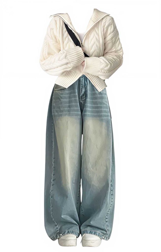 لباس بافت با شلوار جین بگ