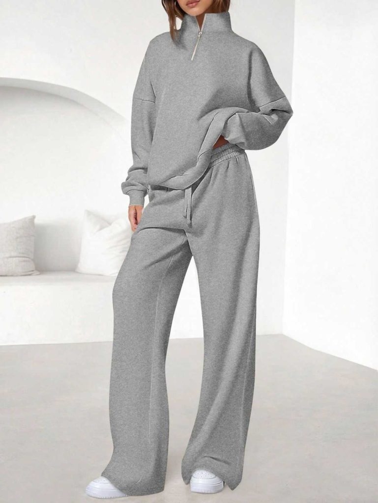 ست دورس نیم زیپ و شلوار زنانه